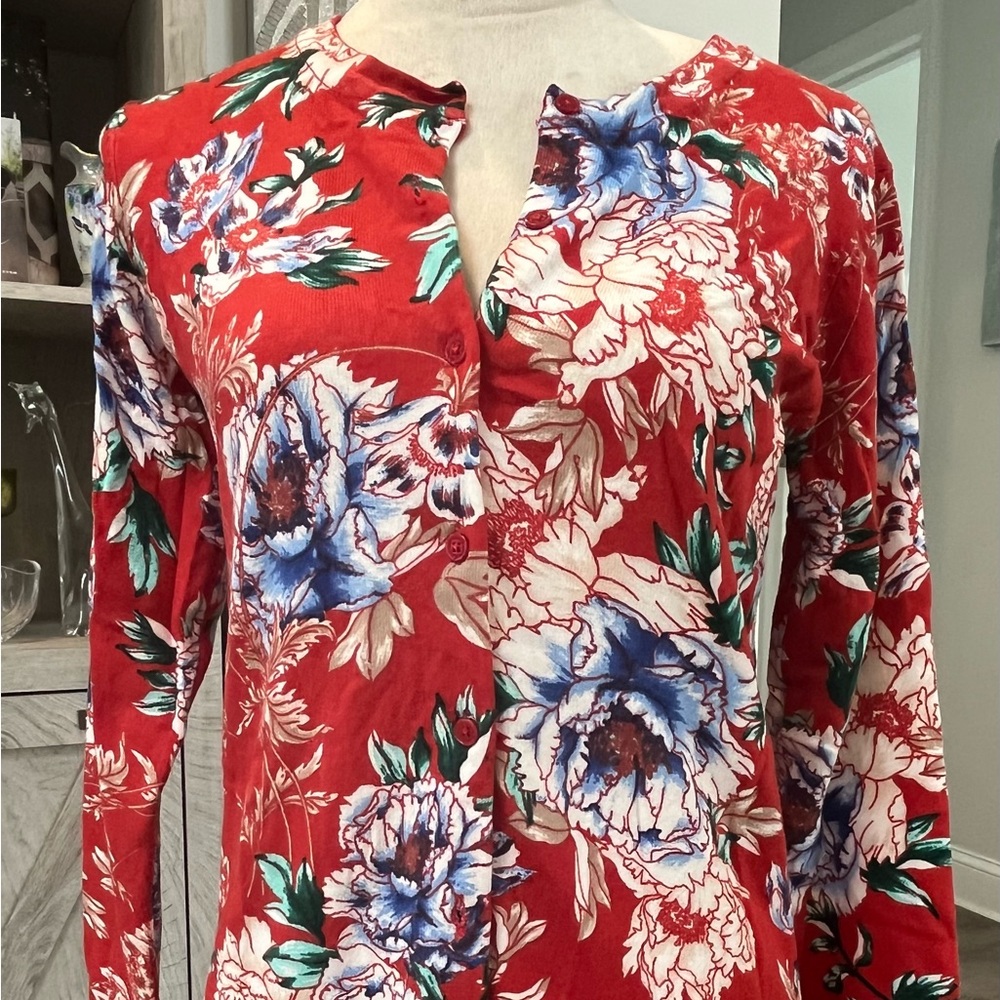 🌼Brand New Isaac Mizrahi China Print Floral Cardigan size XXS BEAUTIFUL!!!🌸💕 - Picture 1 of 7